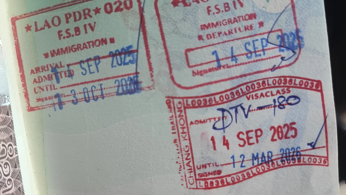 Passport stamps from the Chiang Khong border crossing