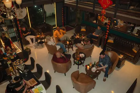 CNX Cigars lounge evening overhead view, Nimman Lane 11 Chiang Mai