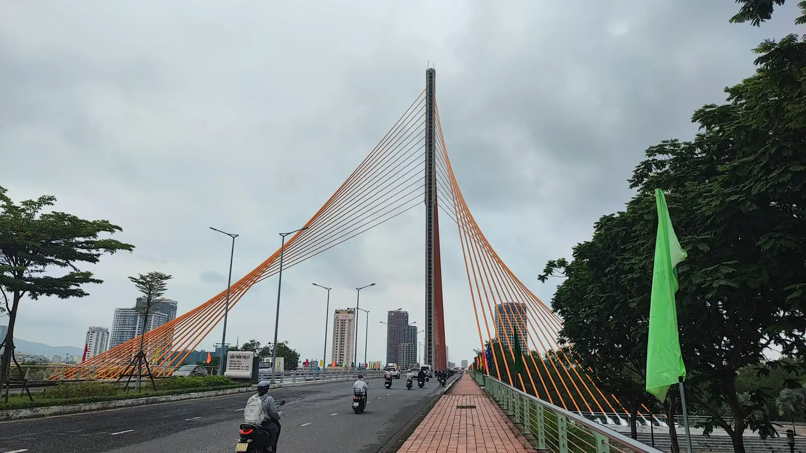 Tran Thi Ly cable-stayed bridge Da Nang with orange cables